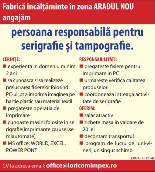 Fabrică încălțăminte ANGAJĂM