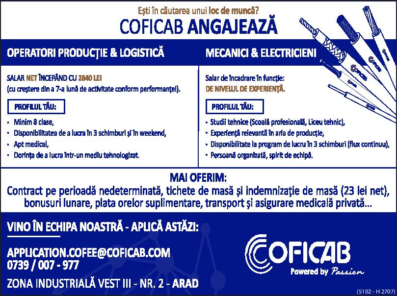 COFICAB ANGAJEAZĂ: