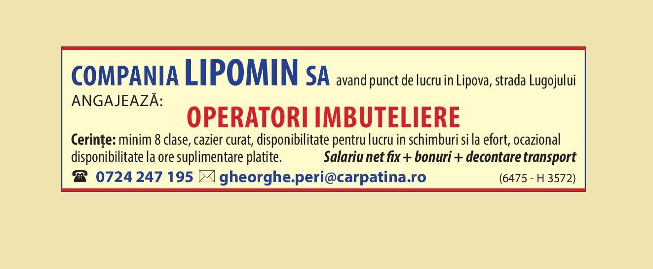 Compania LIPOMIN SA angajează: