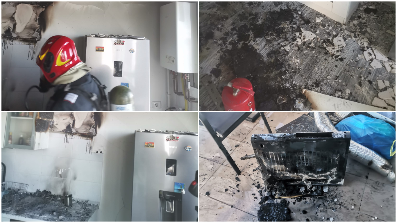 Proprietarul unui apartament a suferit un atac de panică după ce i-a luat foc hota din bucătărie