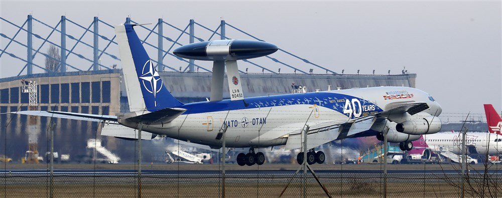 NATO Airborne Warning and Control System AWACS war planes in Romania