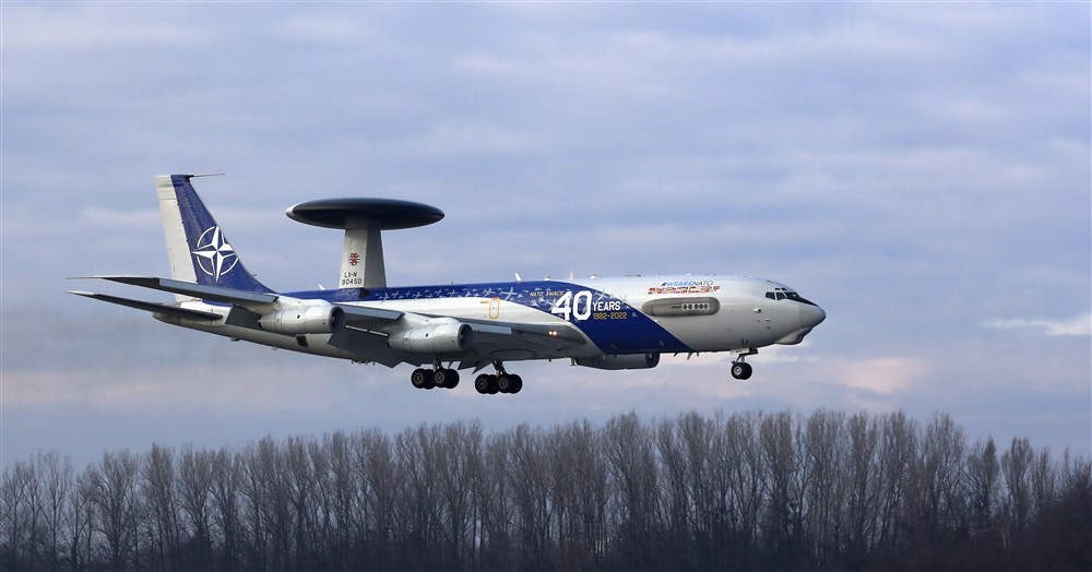 NATO Airborne Warning and Control System AWACS war planes in Romania