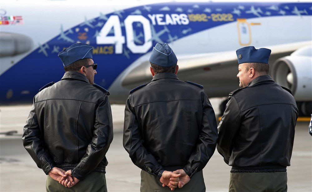NATO Airborne Warning and Control System AWACS war planes in Romania
