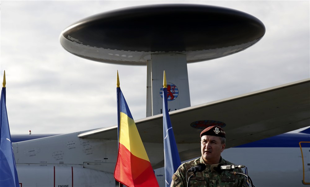 NATO Airborne Warning and Control System AWACS war planes in Romania