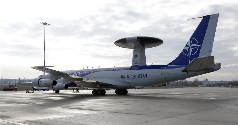 NATO Airborne Warning and Control System AWACS war planes in Romania
