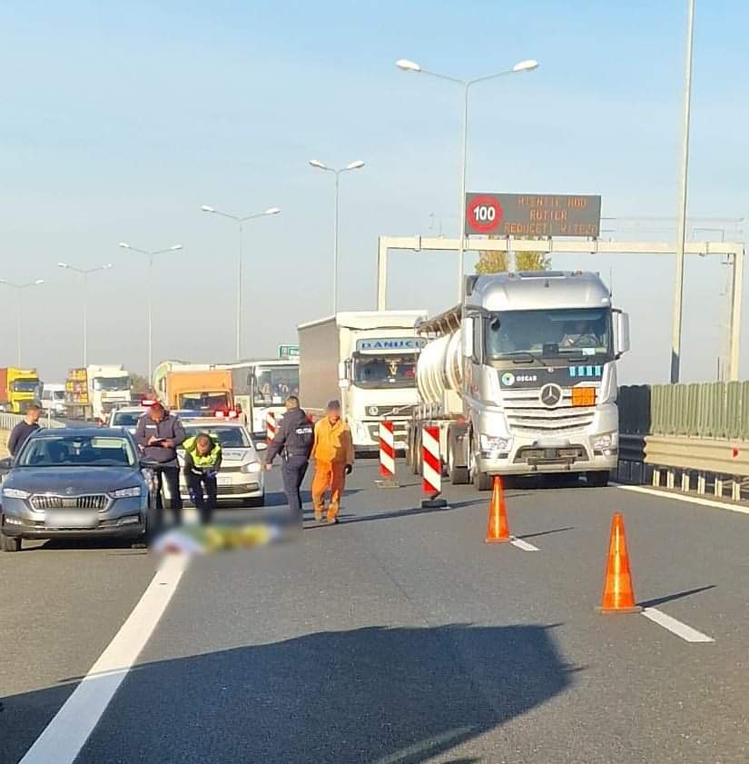 UPDATE. Persoana lovită de mașină, pe A1, prezenta leziuni incompatibile cu viața