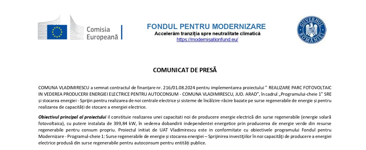 COMUNICAT DE PRESĂ